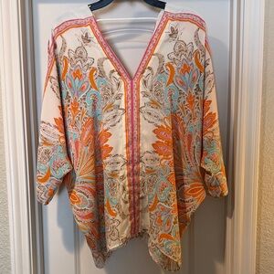 Rose & Olive Cream Tunic with Orange, Turquoise & Pink Paisley Print
